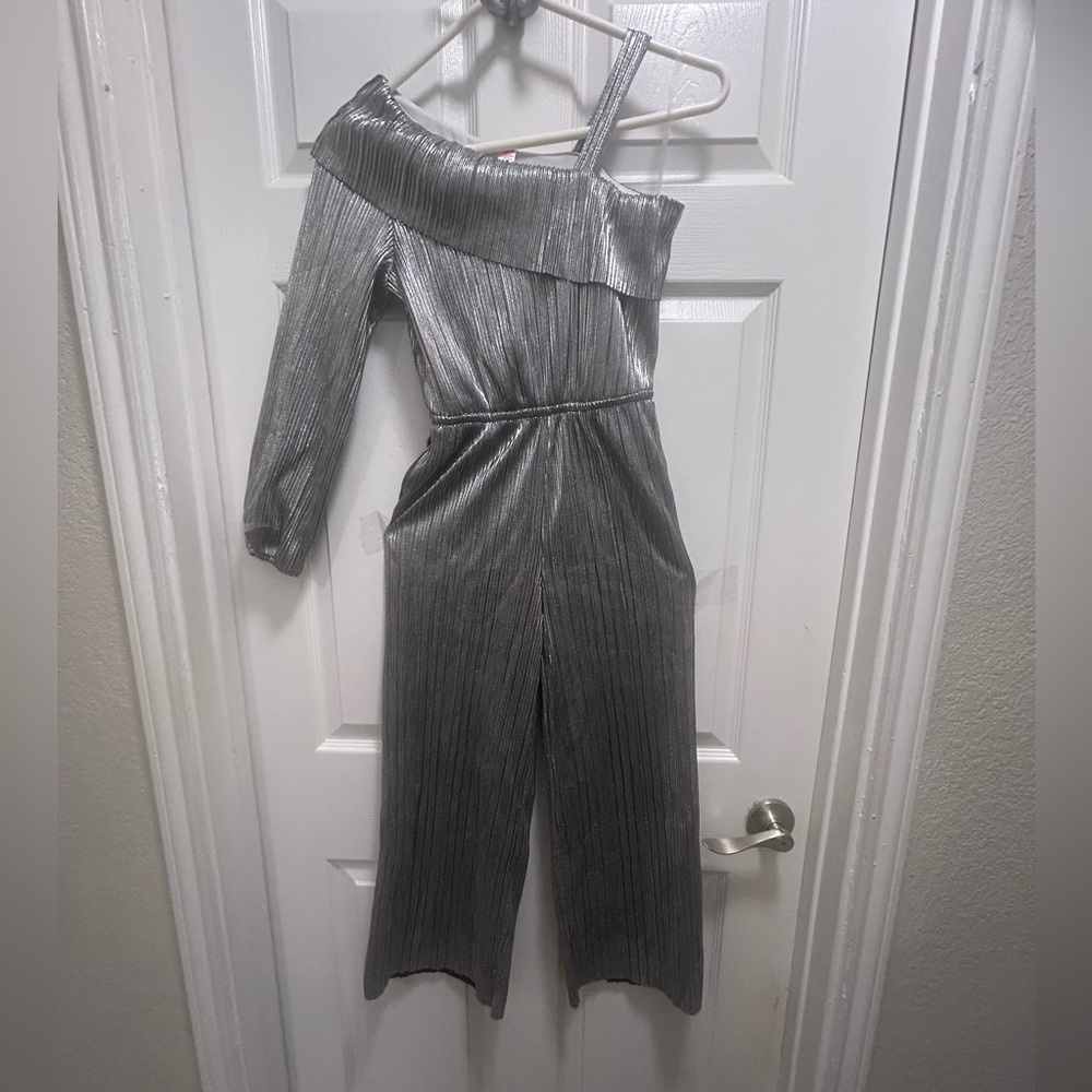 Justice Metallic Silver One-Shoulder Jumpsuit